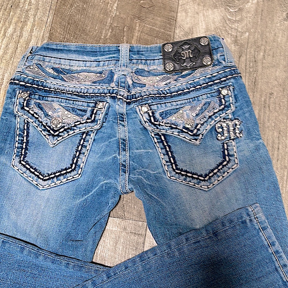 Miss Me Blue Boot Cut Jeans with Silver Embellishments
